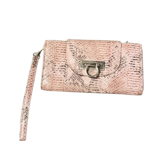 Kardashian Kollection  Wallet / Wristlet Pink & Black Fabric Faux Snakeskin - Picture 1 of 8